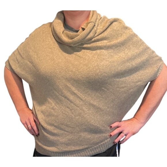 Italian Cozy Beige Cowl Neck Poncho Sweater Top wool blend - Picture 3 of 5